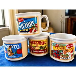 Houston Harvest Campbell's Soup mugs from 2005 feature vintage-style advertising
